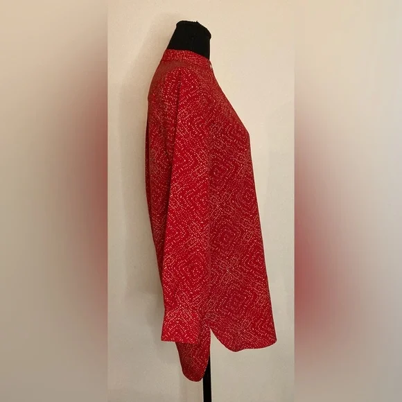 Lauren Ralph- Top Red Print Tab Collar Long Sleeve Chiffon Blouse Size XS - Picture 2 of 4